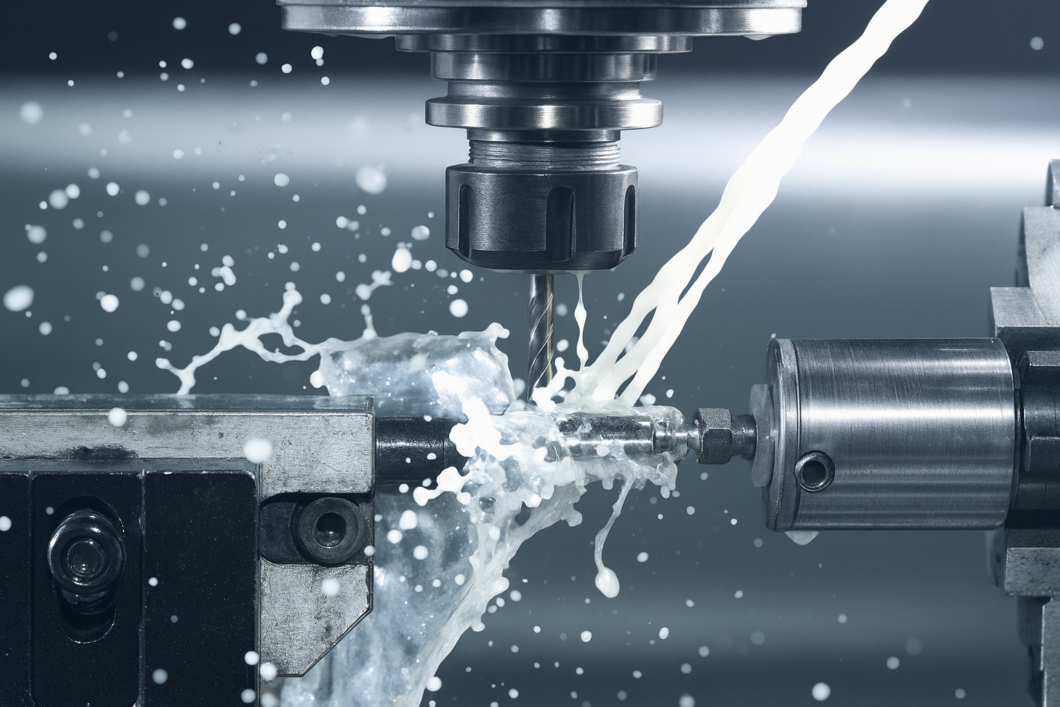 CNC milling process with coolant application for improved surface finish and tool life