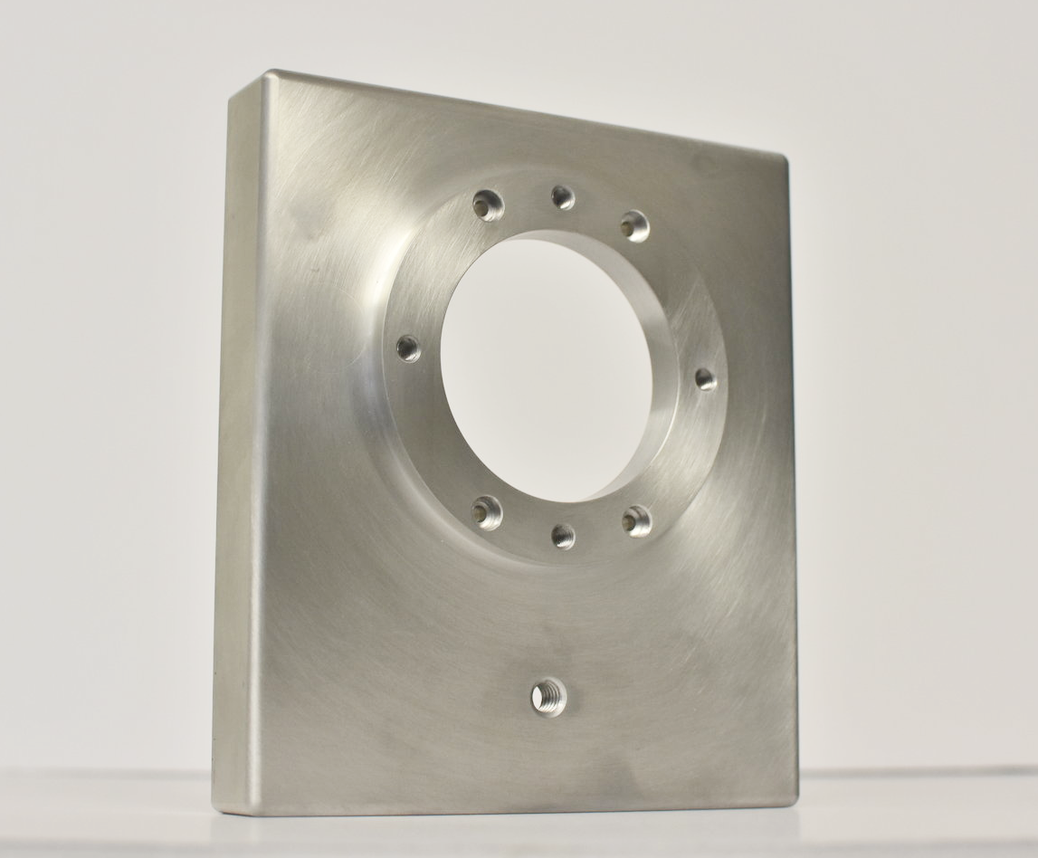 Water-Jet Cut Aluminum Adapter Plate with Machined Tapped Holes