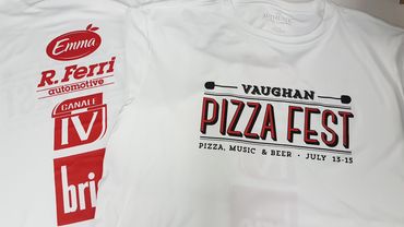 Screen printed white t-shirt for Vaughan Pizza Fest.