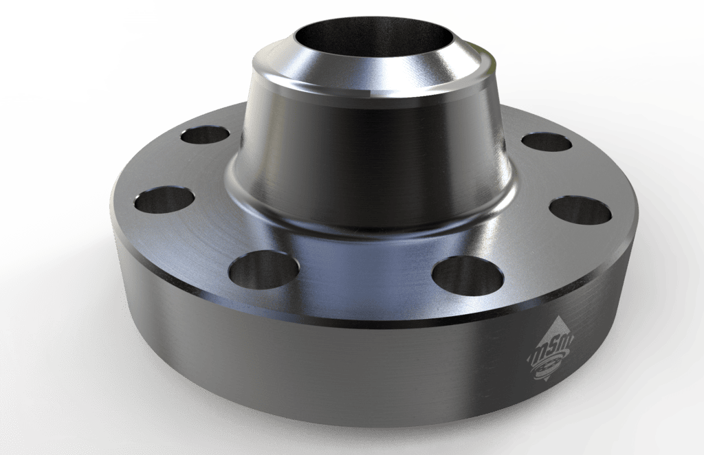 API weld-neck flange manufactured for high-pressure oil and gas service, with precision-machined sealing surfaces and bolting pattern.