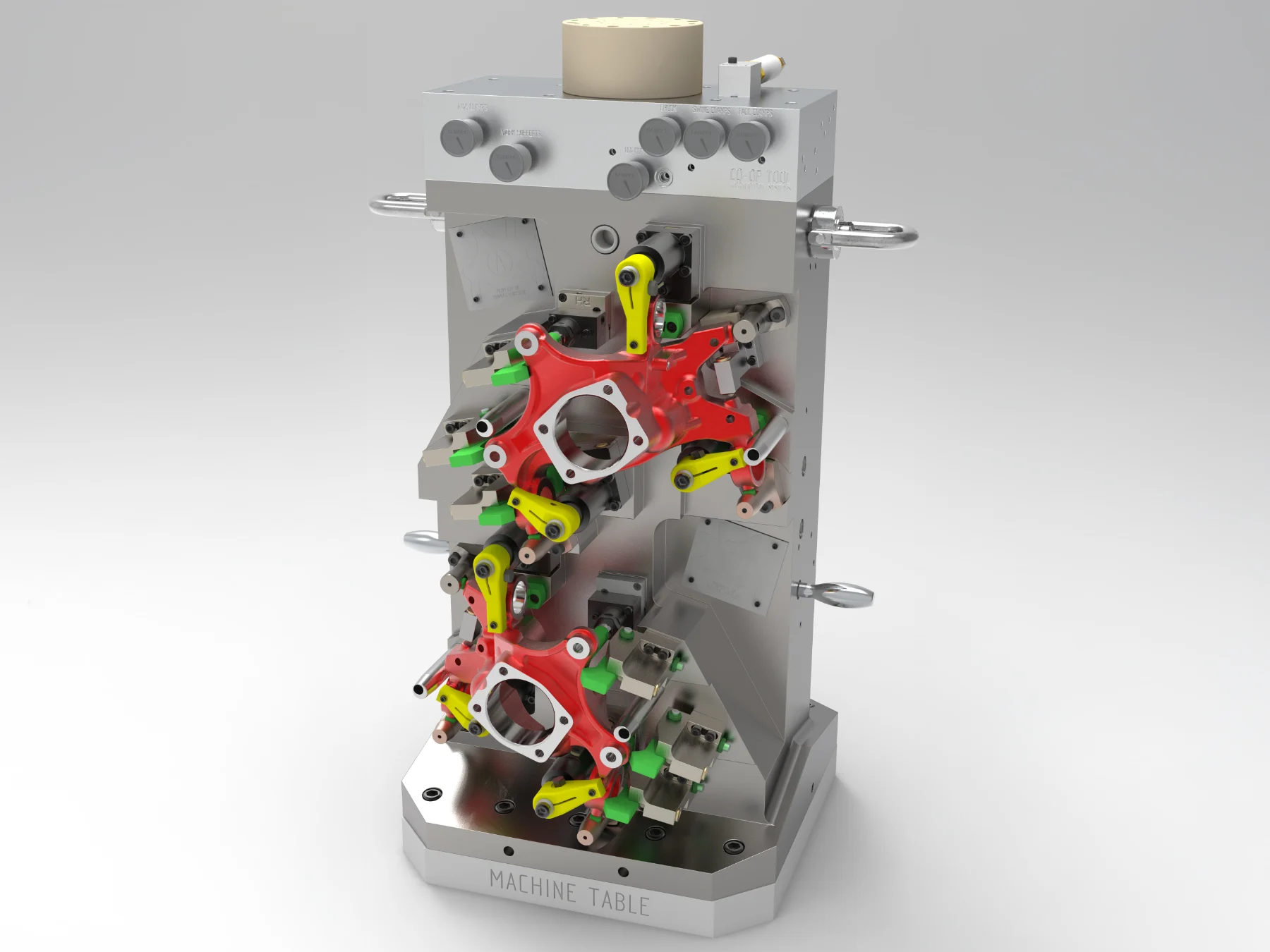 Hydraulic tombstone fixture for steering knuckles