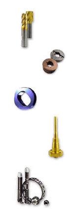 Application matrix showing hard coating benefits for cutting, punching, forming, injection molding, and tribology.